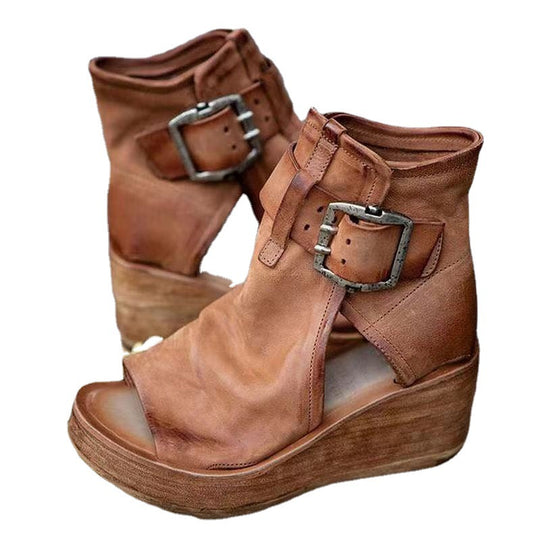 Damen Keil-Sandaletten mit modischem Riemen und unverwechselbarem Schnallen-Design EB