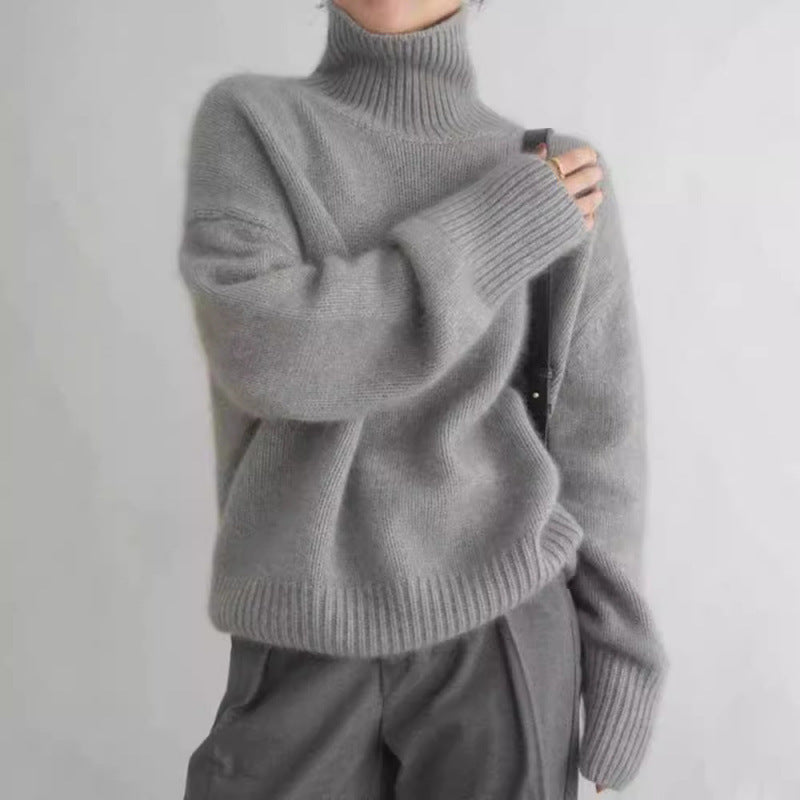 Damen Pullover mit hohem Kragen und weichem Materialmix EB