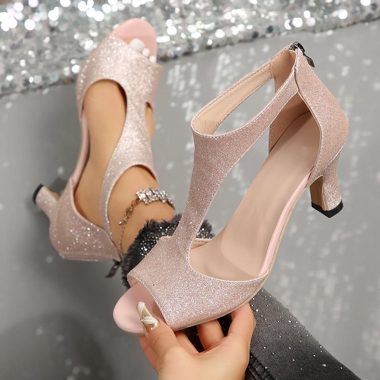 Damen Glitzernde High Heel Sandalen mit offenem Zehenbereich EB