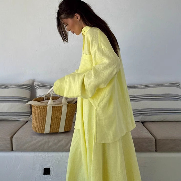 Damen Maxikleid mit weitem Schnitt und lässigem Hemdkragen EB