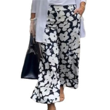 Damen Weite Culotte-Hose mit floralem Muster und elastischem Bund Heidi-Mode