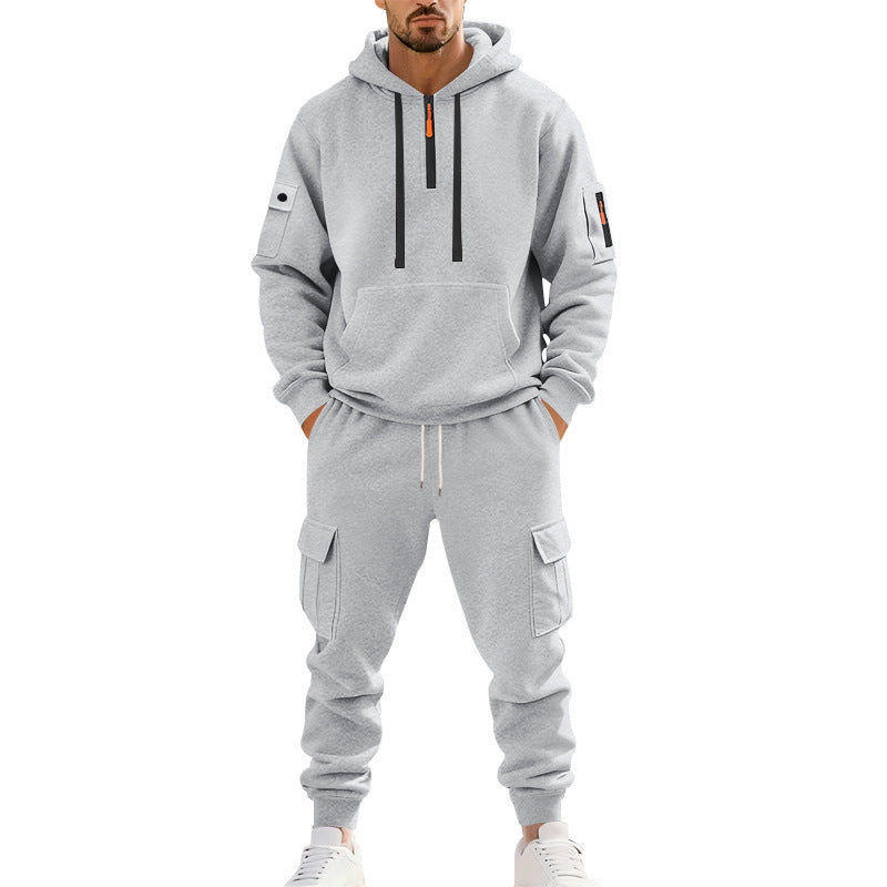 Herren nan technischer Cargo-Jogginganzug mit Halbzip, Kapuze und Mehrfachtaschen EB