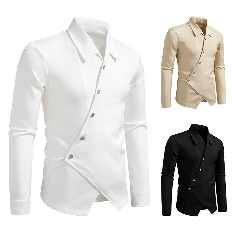Herren modisches Langarmhemd mit asymmetrischem Knopfdesign EB