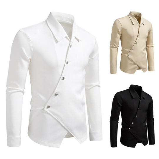 Herren modisches Langarmhemd mit asymmetrischem Knopfdesign EB