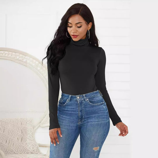 Damen Eleganter Langarmbody mit hohen Kragen EB