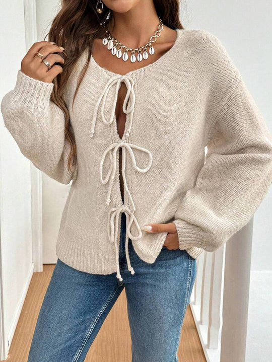 Damen lockerer Strickcardigan mit verstellbarem Bund EB