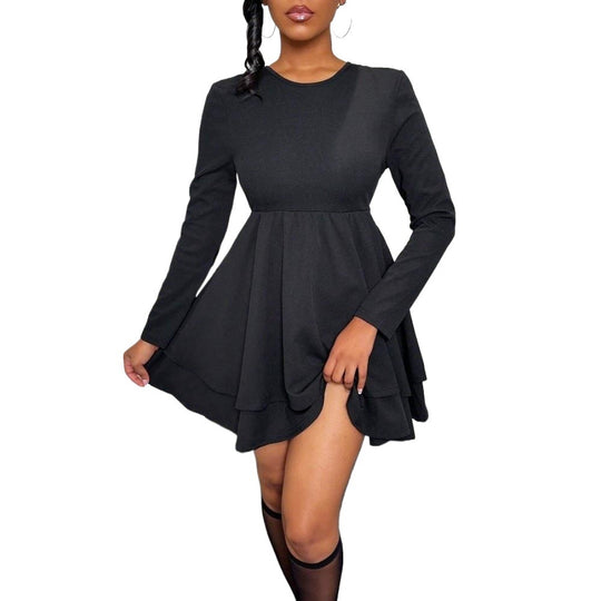 Damen langärmeliges Stufen-Minikleid mit taillierter Empire‑Naht, mehrlagigem Volantrock und schmeichelnder A‑Linien‑Silhouette Eichborn Berlin
