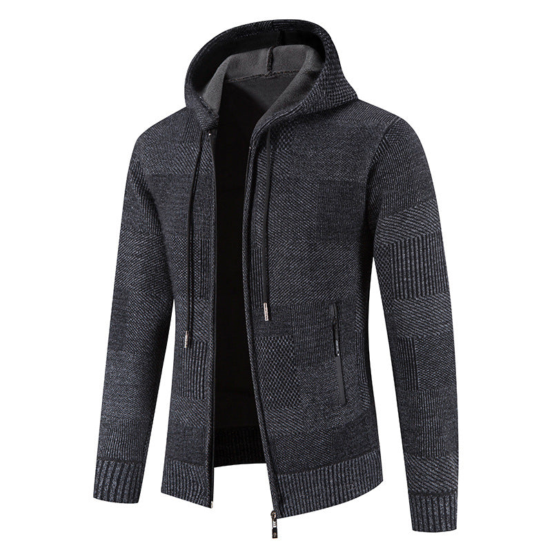 Herren Strickjacke mit Kapuze und modernen Strukturelementen EB
