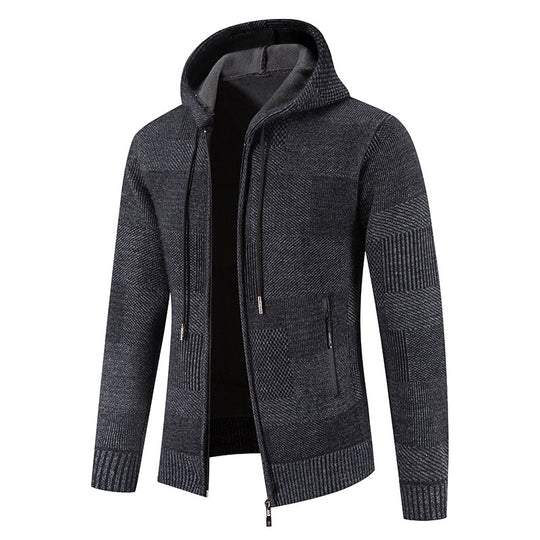 Herren Strickjacke mit Kapuze und modernen Strukturelementen EB