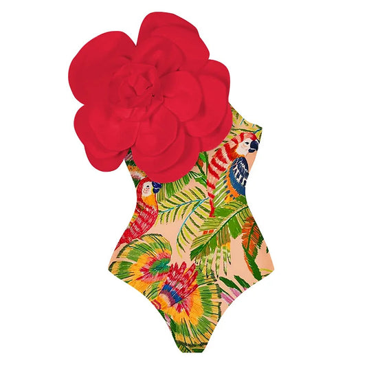 Damen Einteiler Badeanzug mit floralem 3D-Design EB