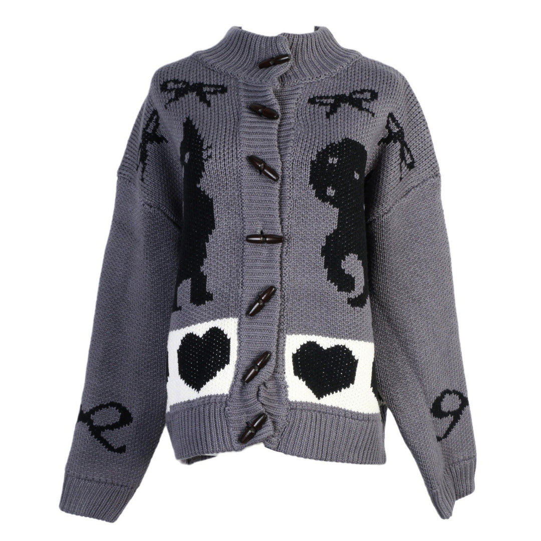 Damen Strickjacke mit verspielten Tiermotiven und Knopfdetaillierung EB