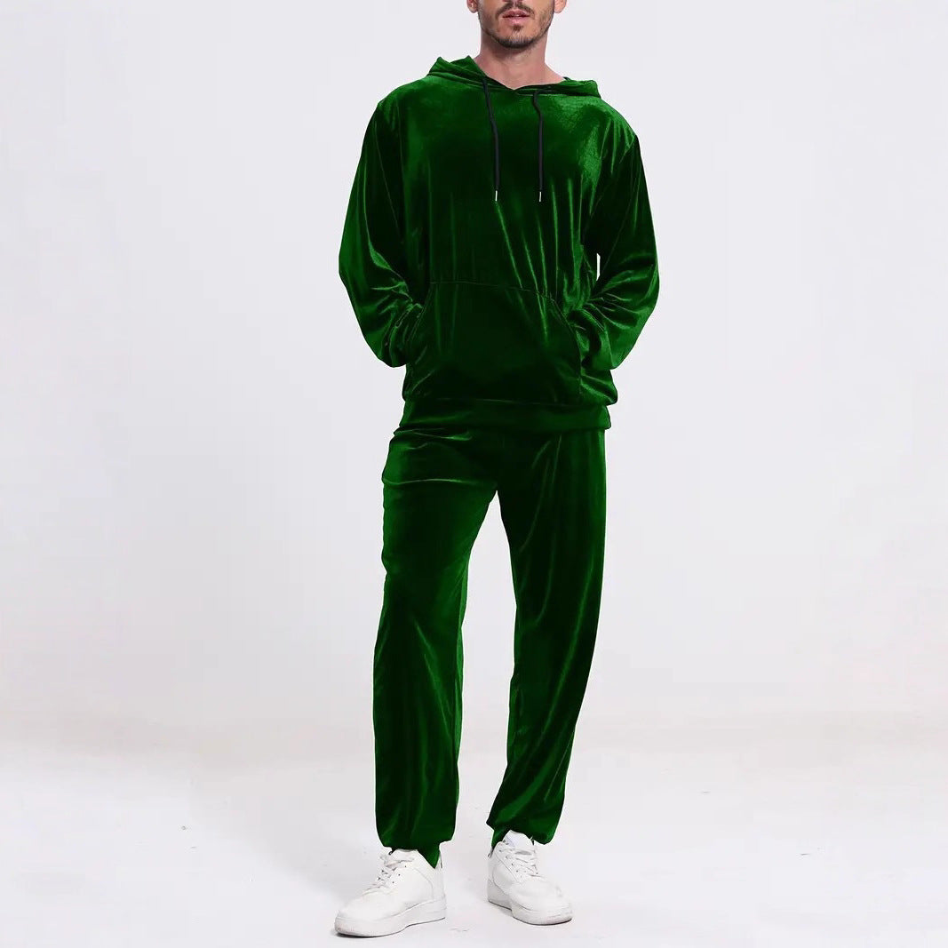 Herren nan Velours-Freizeitanzug mit Kapuzenpullover und lässiger Jogginghose EB