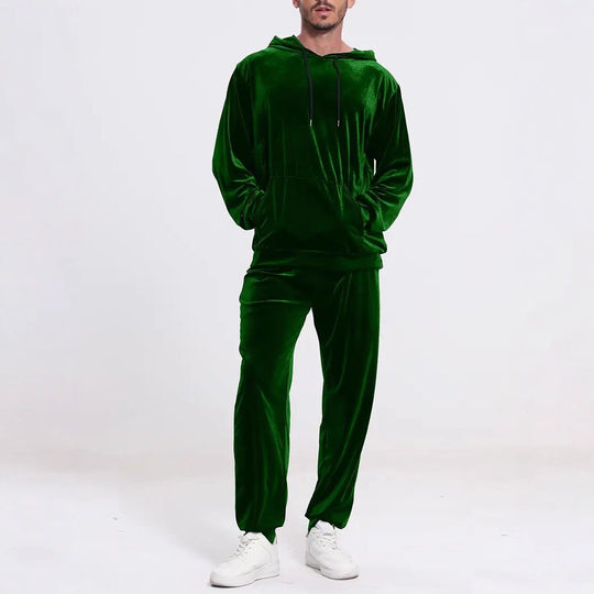 Herren nan Velours-Freizeitanzug mit Kapuzenpullover und lässiger Jogginghose EB