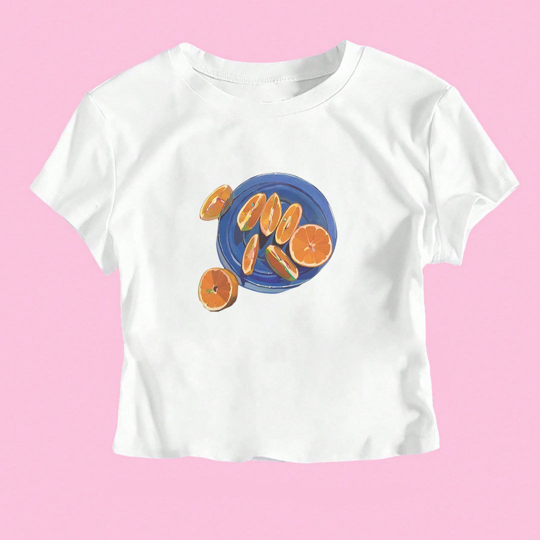 Damen Crop-T-Shirt mit fruchtigem Design und lässigem Schnitt EB