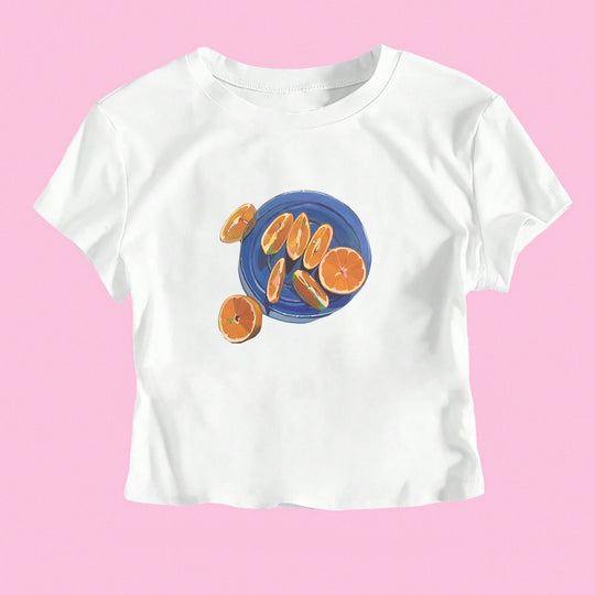 Damen Crop-T-Shirt mit fruchtigem Design und lässigem Schnitt EB