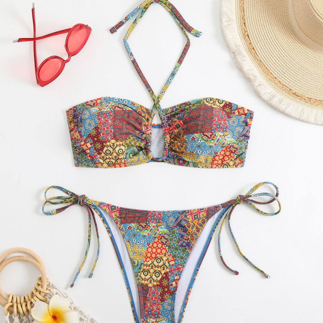 Damen Bikini-Set mit verspieltem Karomuster und schickem Knoten-Detail EB