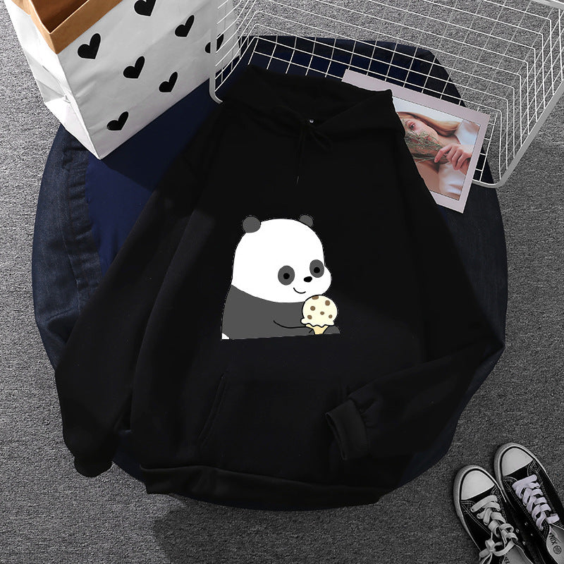 Damen nan oversized Kapuzenpullover im Streetstyle mit weichem Fleece-Innenfutter, Kängurutasche und farbenfrohem Cartoon-Katzen-Planet-Print EB