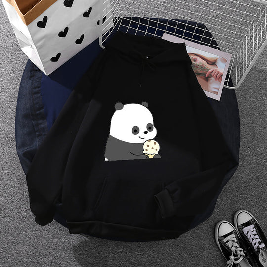 Damen nan oversized Kapuzenpullover im Streetstyle mit weichem Fleece-Innenfutter, Kängurutasche und farbenfrohem Cartoon-Katzen-Planet-Print EB