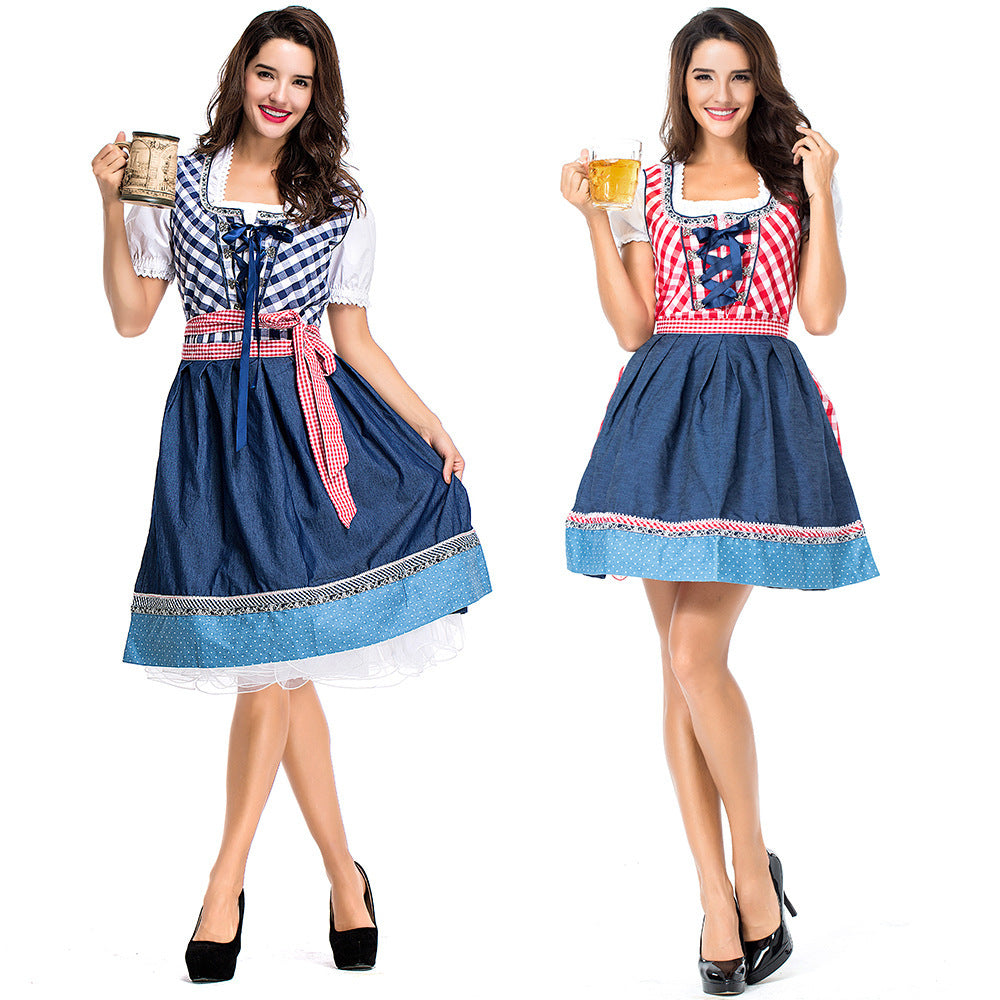 Damen nan traditionelles Trachten Dirndlkleid mit herzförmigem Ausschnitt, Schnürung und abnehmbarer Schürze EB