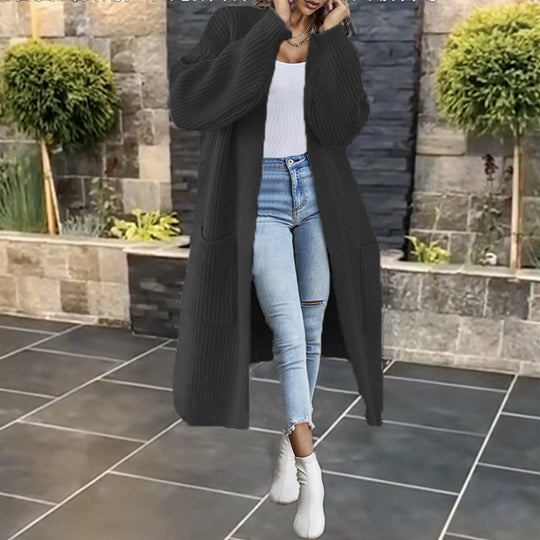 Damen Großer Strickmantel mit tiefen Taschen und lässigem Schnitt EB