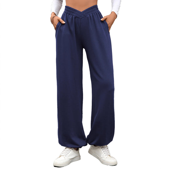 Damen bequeme Palazzo-Hose mit elastischem Bund und Seitentaschen EB