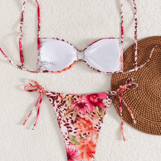 Damen Bandeau-Bikini mit floralem Design und goldenen Akzenten EB