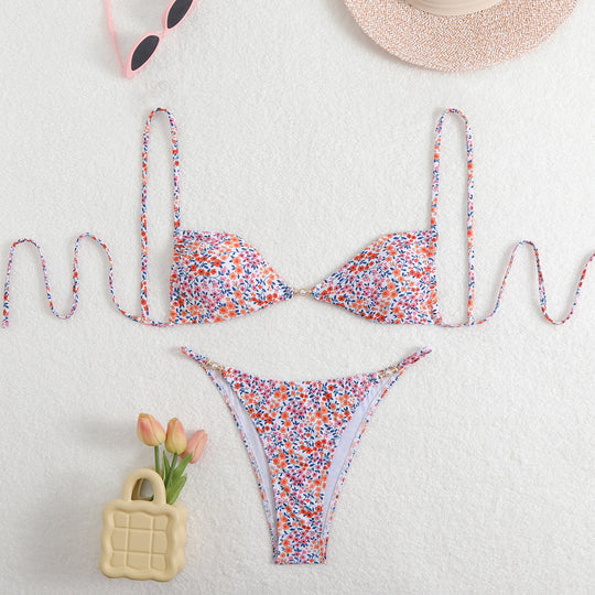 Damen Triangel-Bikini mit verstellbaren Trägern und elegantem Blumendruck EB