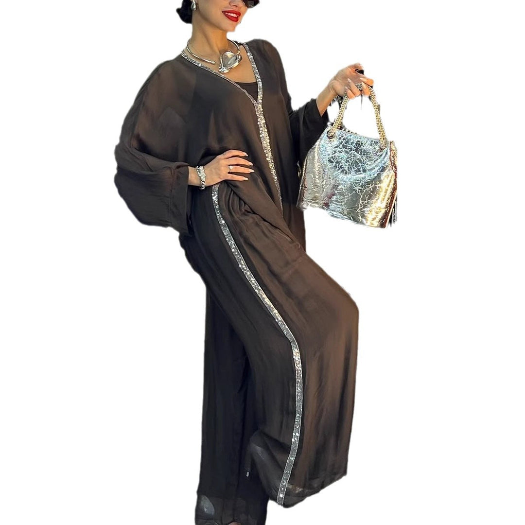 Damen elegante und luftige Bluse mit weitem Schnitt und passender Hose EB
