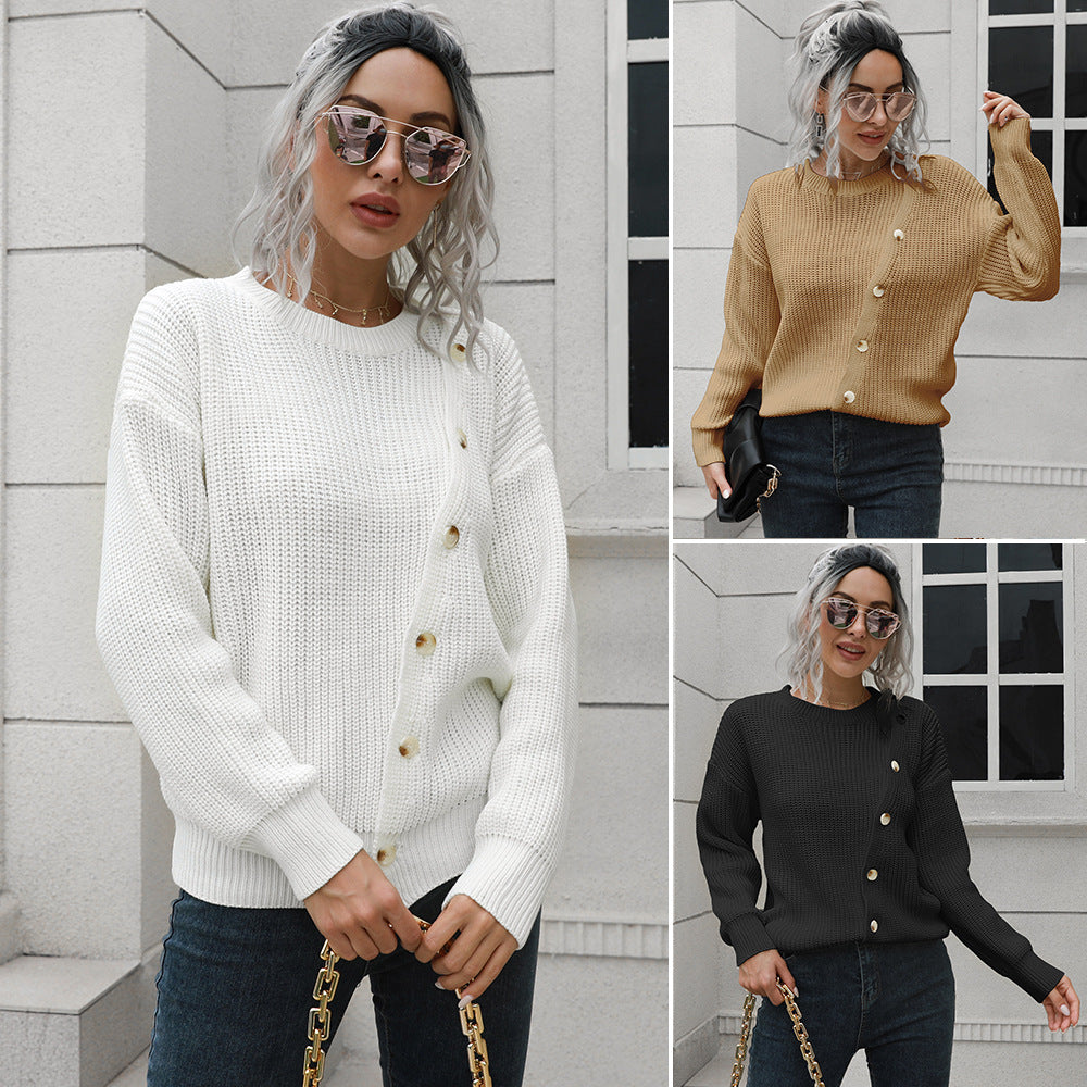Damen Strickpullover mit dekorativen Knopf-Details und lässigem Schnitt EB
