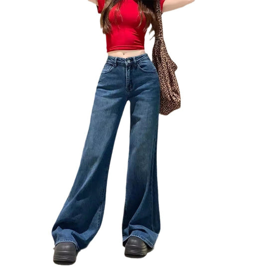 Damen Weit geschnittene High-Waist Jeans mit ausgefallenem Saum EB