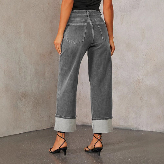 Damen Weit geschnittene Jeans mit umgeklapptem Saum EB