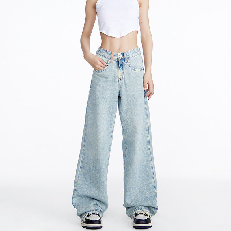 Damen weite Jeans im lässigen Stil mit hohem Bund und komfortablem Schnitt EB