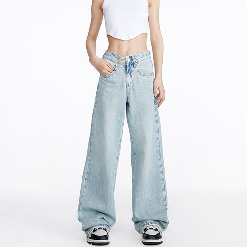 Damen weite Jeans im lässigen Stil mit hohem Bund und komfortablem Schnitt EB