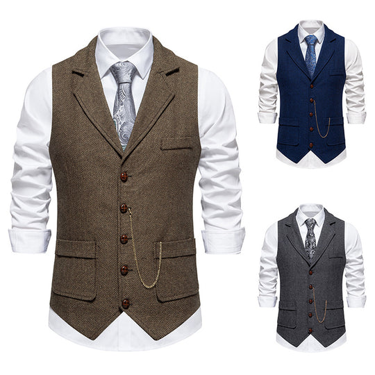 Herren nan Vintage-Weste mit Reverskragen Uhrenkette und Brusttasche EB
