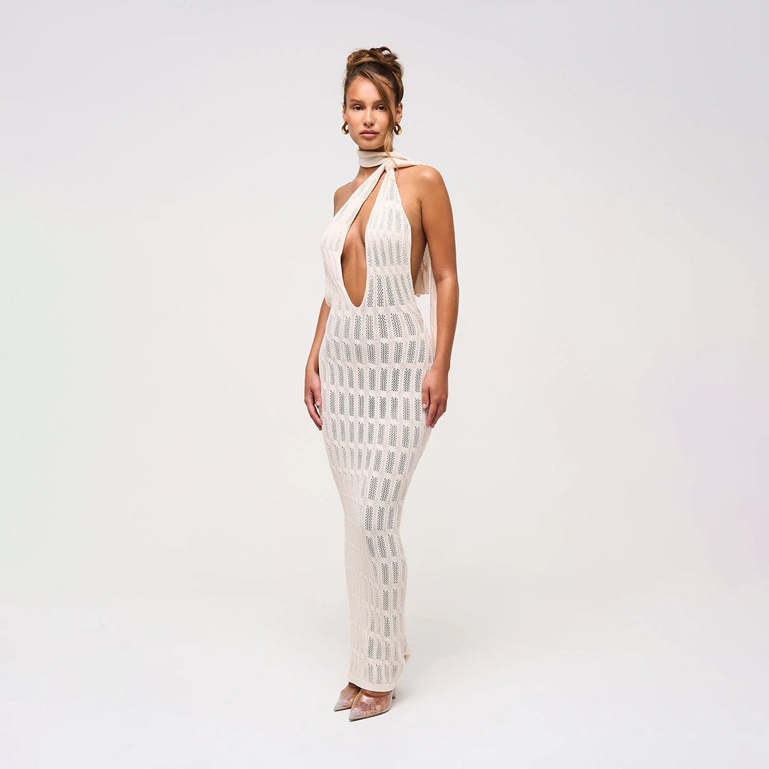 Damen trendiges Netzkleid mit Bindegürtel EB