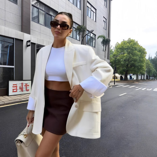 Damen Elegante Oversized-Blazerjacke mit praktischen Taschen EB