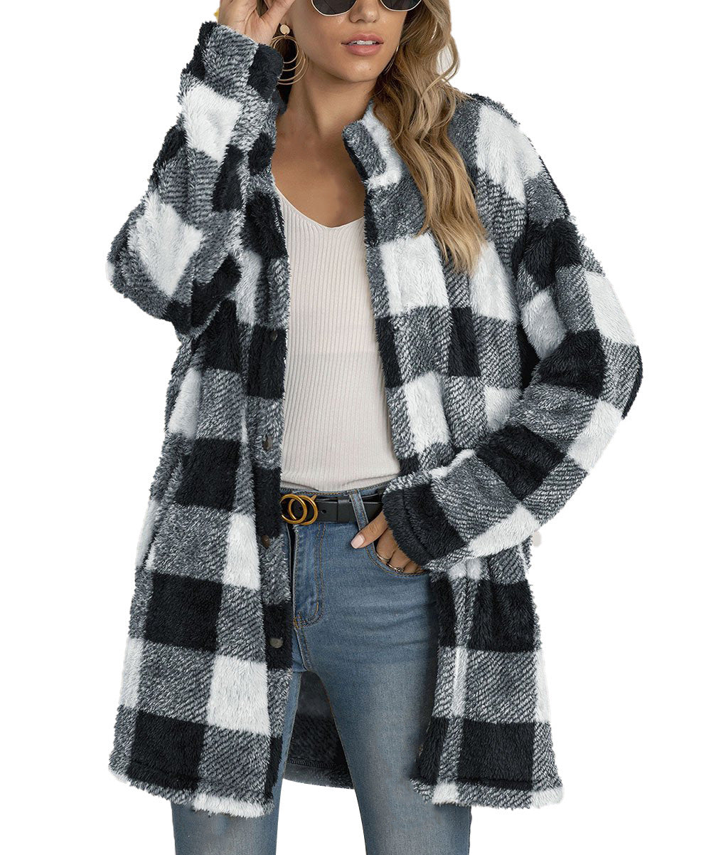 Damen Fleecejacke mit Karomuster und praktischen Taschen EB
