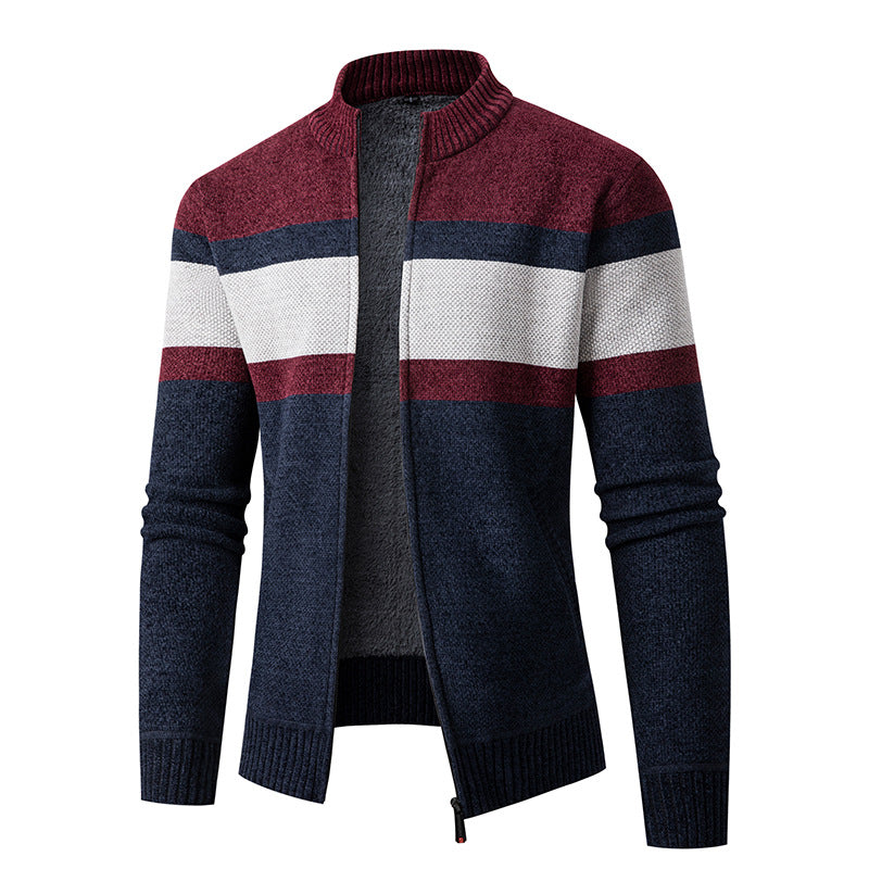 Herren modische Strickjacke mit hohem Kragen und strukturiertem Design EB