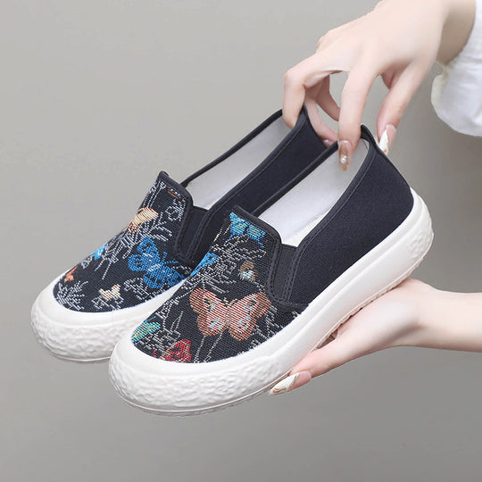 Damen Slip-On Schuhe mit buntem Schmetterlingsmuster und rutschfester Sohle EB