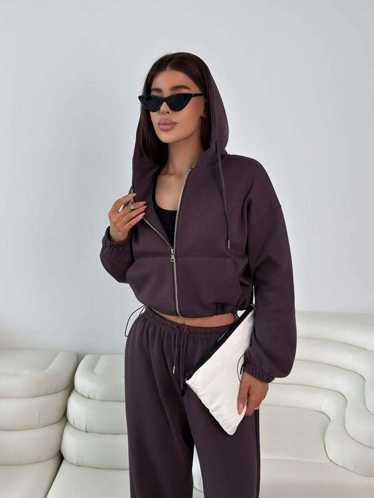 Damen lässige Kapuzenjacke mit hohem Kragen und Reißverschluss EB