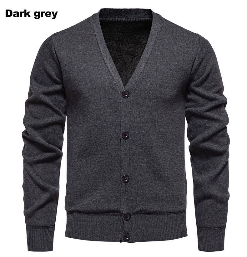Herren kuschelige Strickjacke mit V-Ausschnitt und Knopfleiste EB