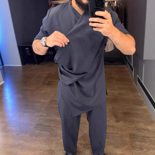 Herren Asymmetrisches Tunika-Shirt mit drapiertem Design EB