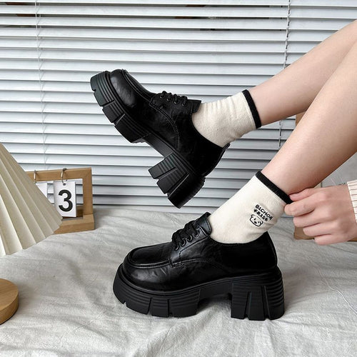 Damen modische Plateau-Schnürschuhe mit robustem Profil EB