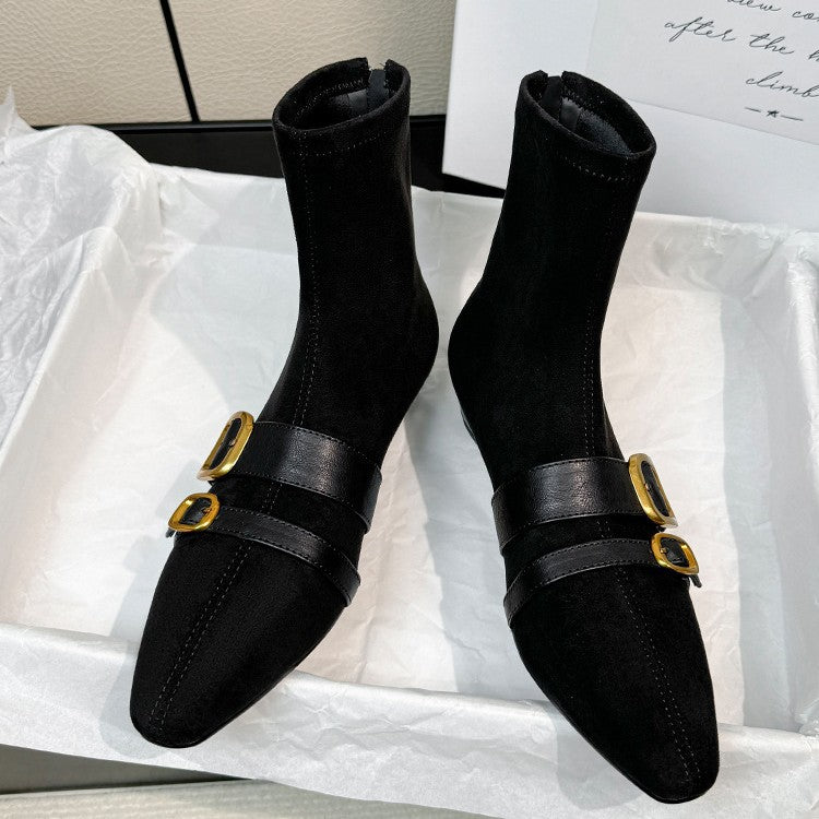 Damen Ankle Boots mit modischen Schnallen und spitz zulaufendem Design EB