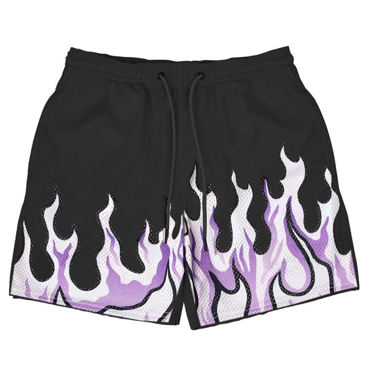 Damen Sportliche Mesh-Shorts mit trendigem Flammenmuster EB
