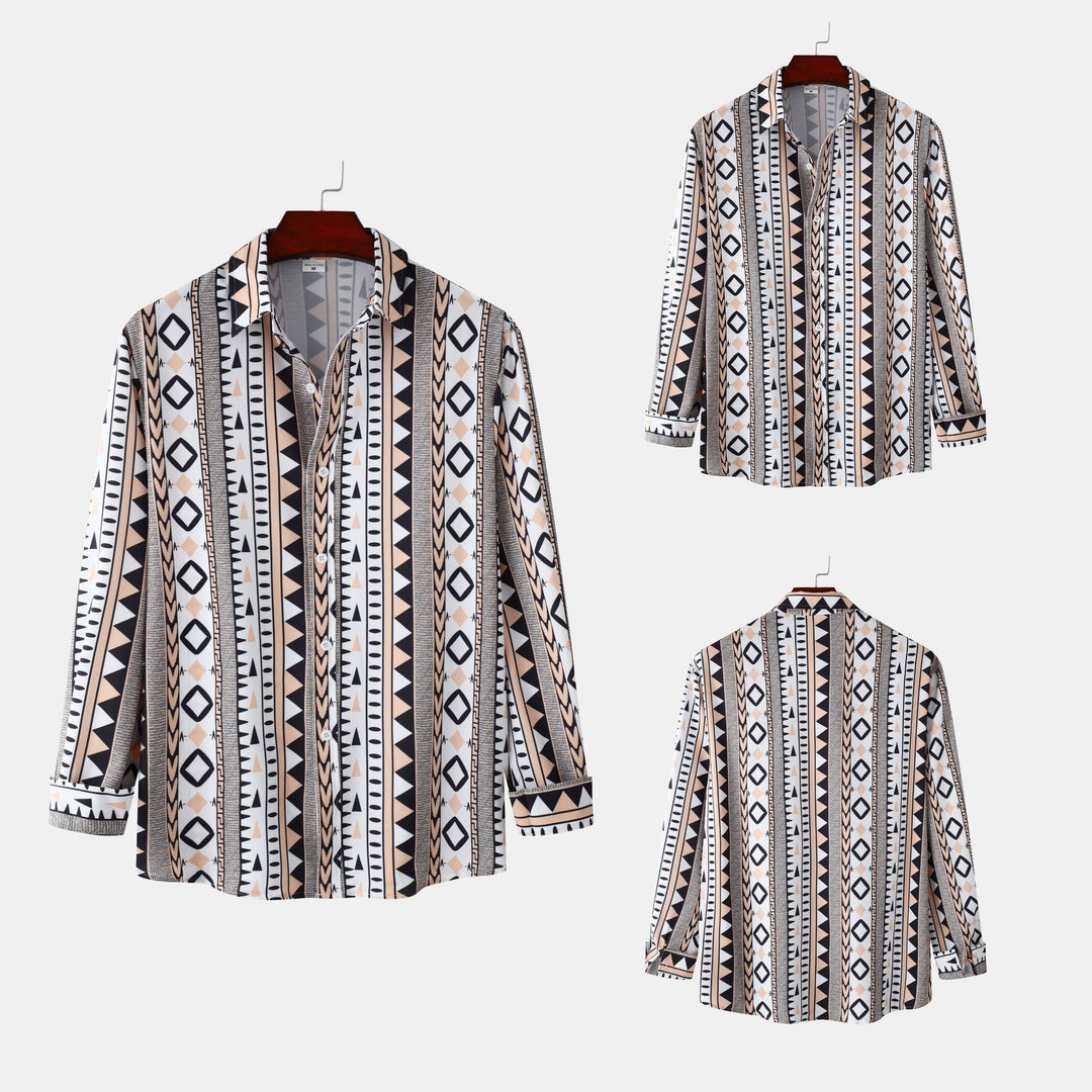Herren Langarmhemd mit trendigem Geometrie-Design EB