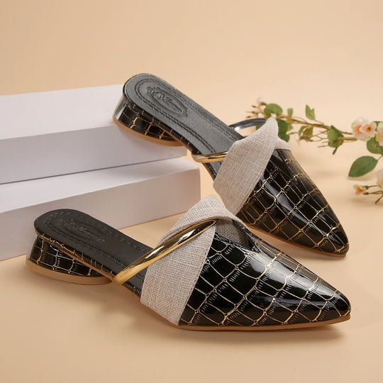 Damen Elegante und stilvolle Mules mit metallic Akzent EB