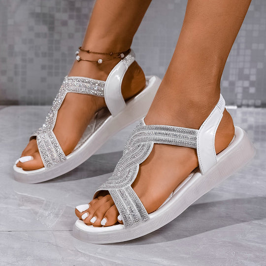 Damen Sportliche Sandalen mit funkelnden Riemchen und flexibler Sohle EB