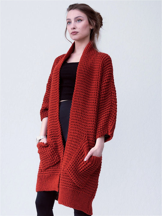 Damen kuscheliger Strickmantel mit großen Taschen und lässigem Schnitt EB