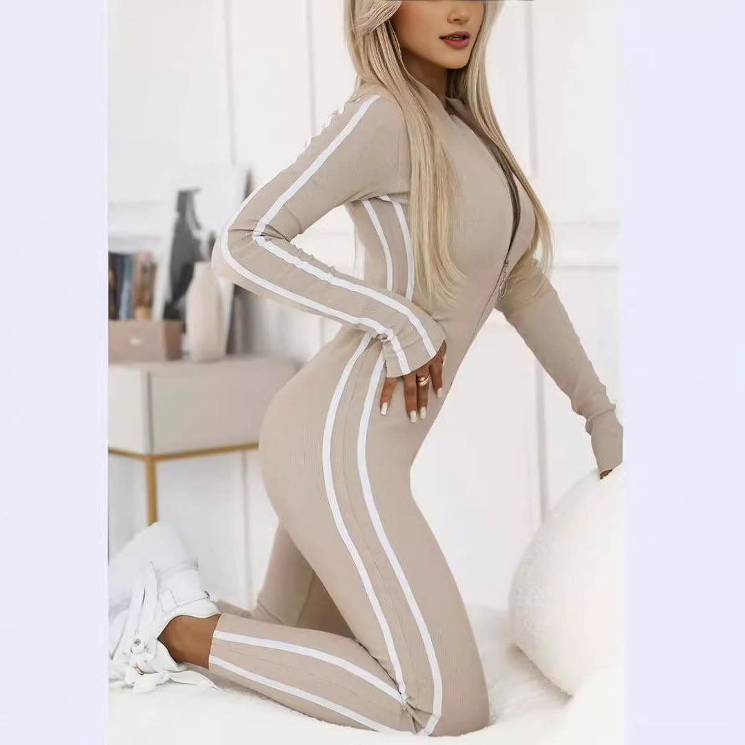 Damen Sportlicher Body mit langen Ärmeln und Streifen EB